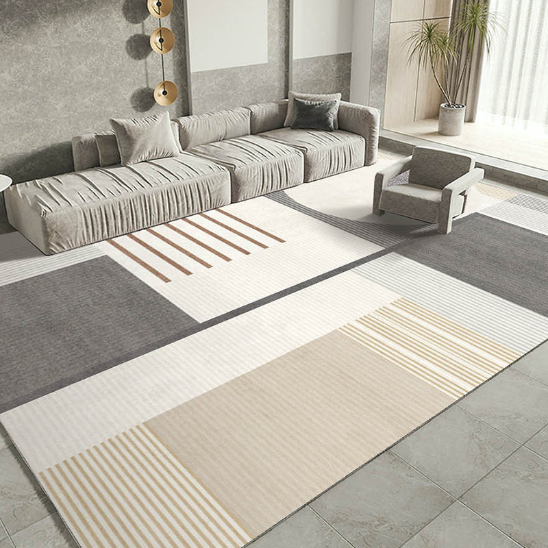 Light Brown Simple Rug Polyester Line Rug Stain Resistant Rug for Living Room