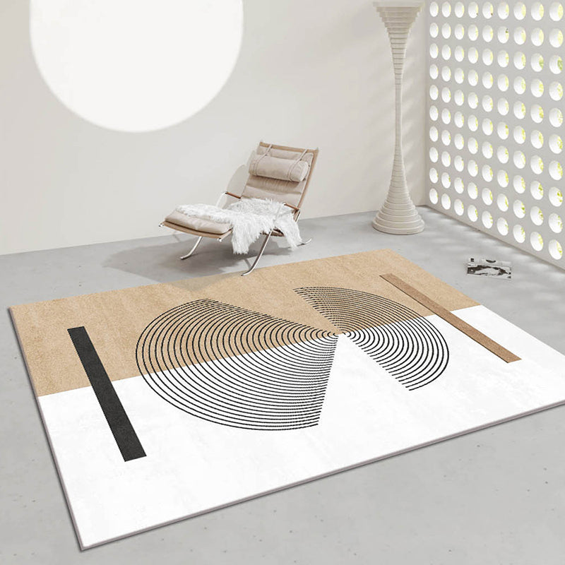 Light Brown Simple Rug Polyester Line Rug Stain Resistant Rug for Living Room