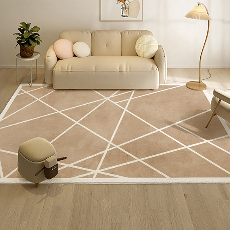 Light Brown Simple Rug Polyester Line Rug Stain Resistant Rug for Living Room