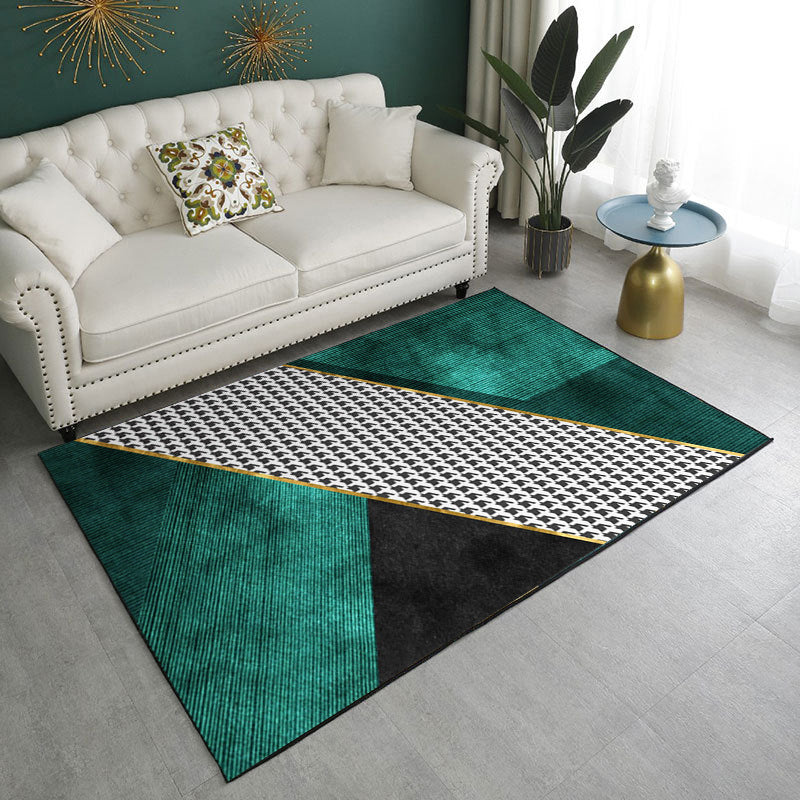 Dark Green Contemporary Rug Polyester Pattern Rug Washable Rug for Home Decor