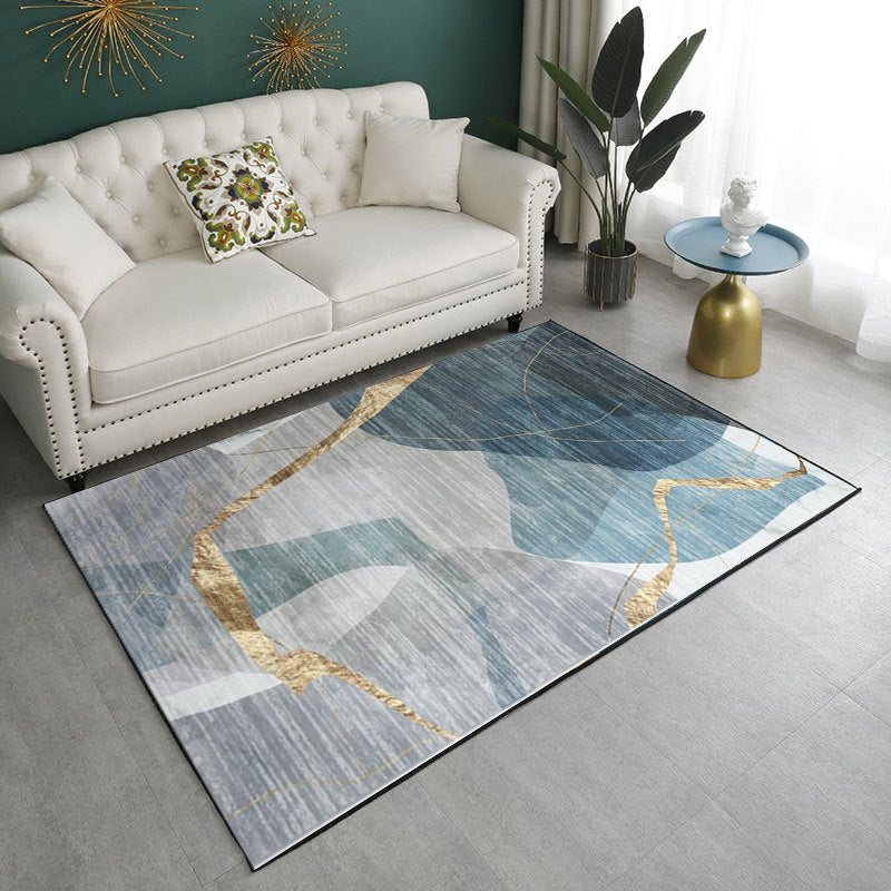 Dark Green Contemporary Rug Polyester Pattern Rug Washable Rug for Home Decor