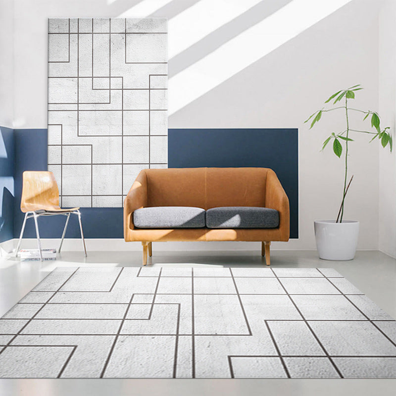 Grey Modern Rug Polyester Line Rug Non-Slip Backing Rug for Home Decoration