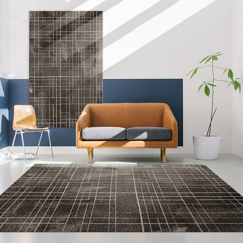 Grey Modern Rug Polyester Line Rug Non-Slip Backing Rug for Home Decoration