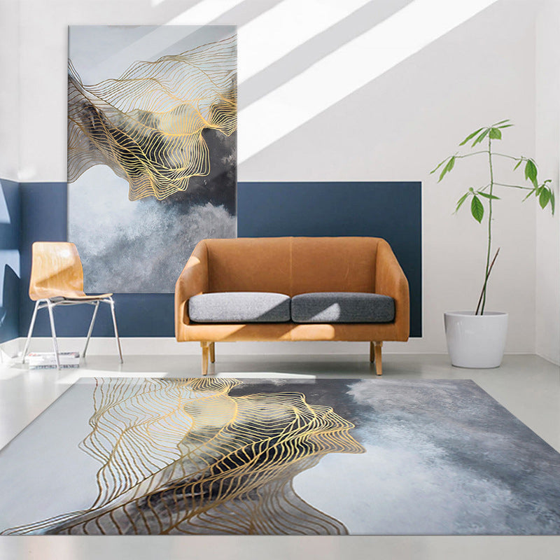 Grey Modern Rug Polyester Line Rug Non-Slip Backing Rug for Home Decoration