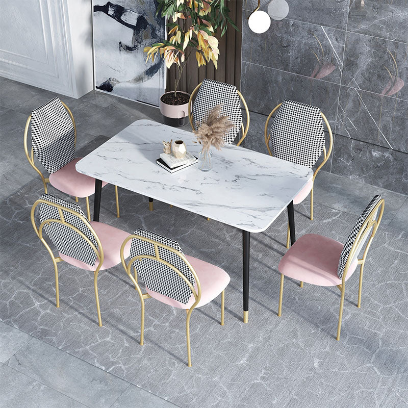 Sillas de comedor estilo Glam, silla sin brazos para comedor de cocina con patas de metal