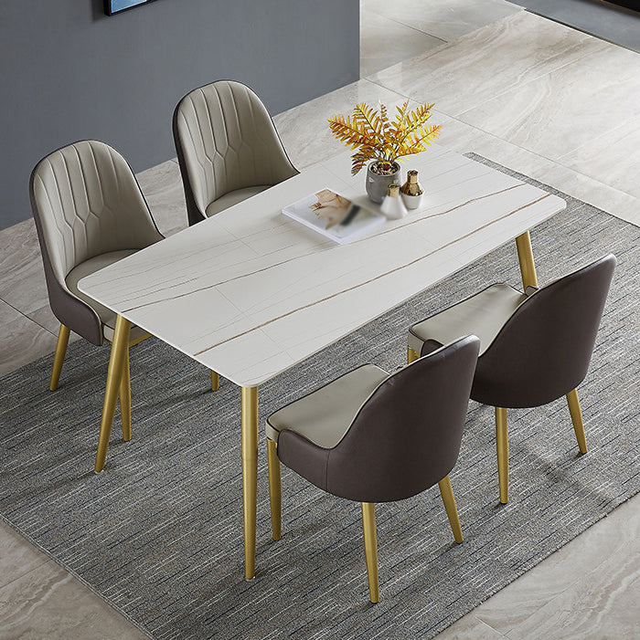 1/4/5/7 Pcs Metal Glam Dining Room Set with Rectangle Table and Leather Chairs Dining Set