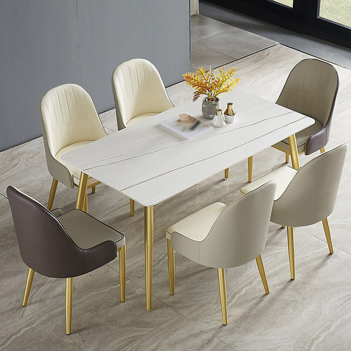 1/4/5/7 Pcs Metal Glam Dining Room Set with Rectangle Table and Leather Chairs Dining Set