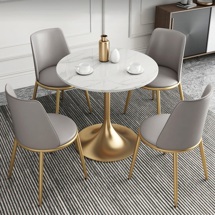 1/2/4/5 Pcs Metal Glam Dining Room Set with Round Table and Metal Base Dining Set