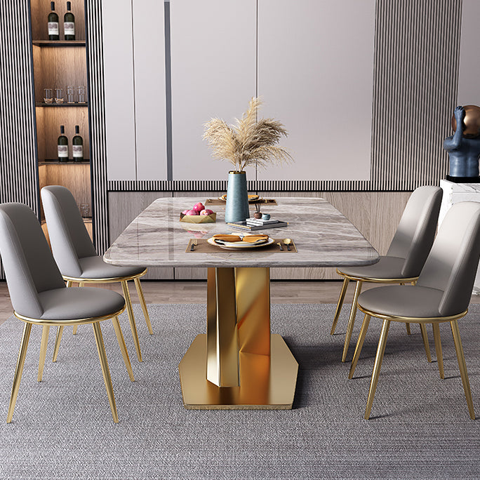 Luxe 1/2/5/7 stuks grijze eetterset sinteren stenen eettafel set met lederen stoelen