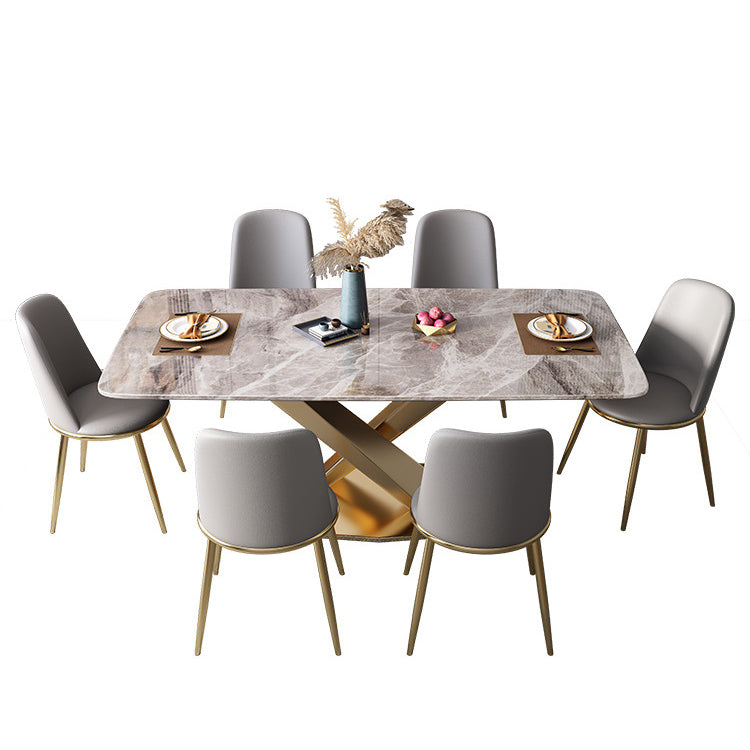 Luxe 1/2/5/7 stuks grijze eetterset sinteren stenen eettafel set met lederen stoelen