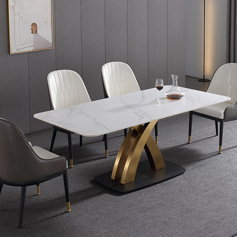 Modern 1/4/5/7 Pieces Dining Set White Rectangle Sintered Stone Dining Table Set