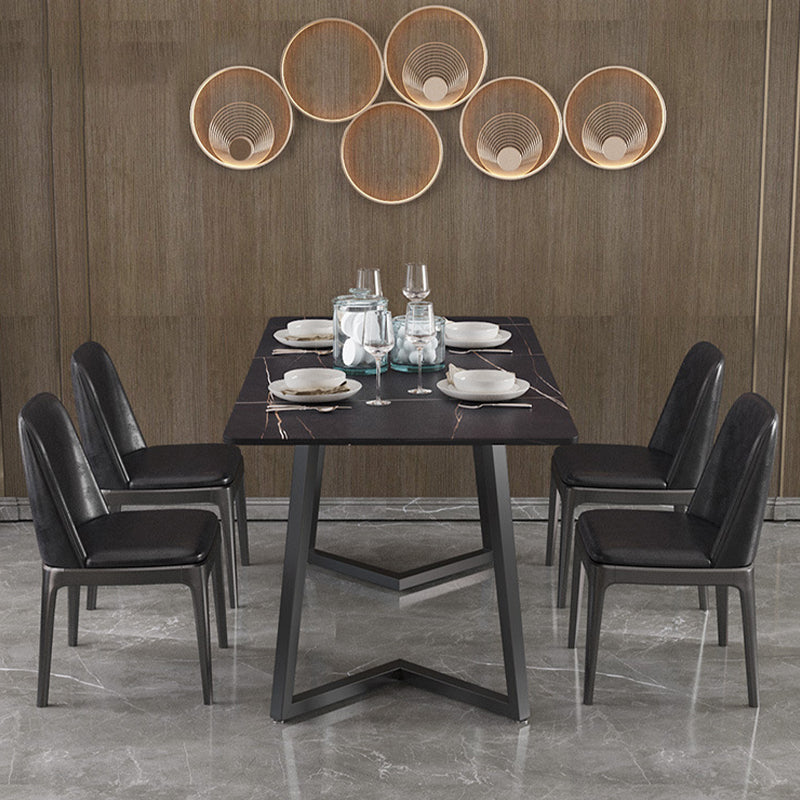 Modern 1/2/5/7 Pieces Black Dining Set Rectangle Sintered Stone Dining Table Set