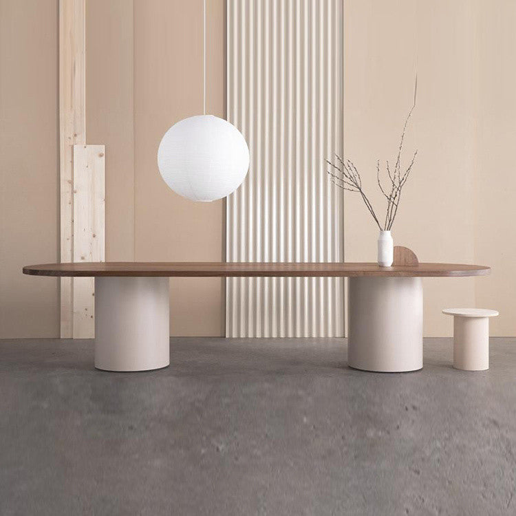 Muebles ovales de estilo contemporáneo Mesa de comedor de madera maciza de doble pedestal
