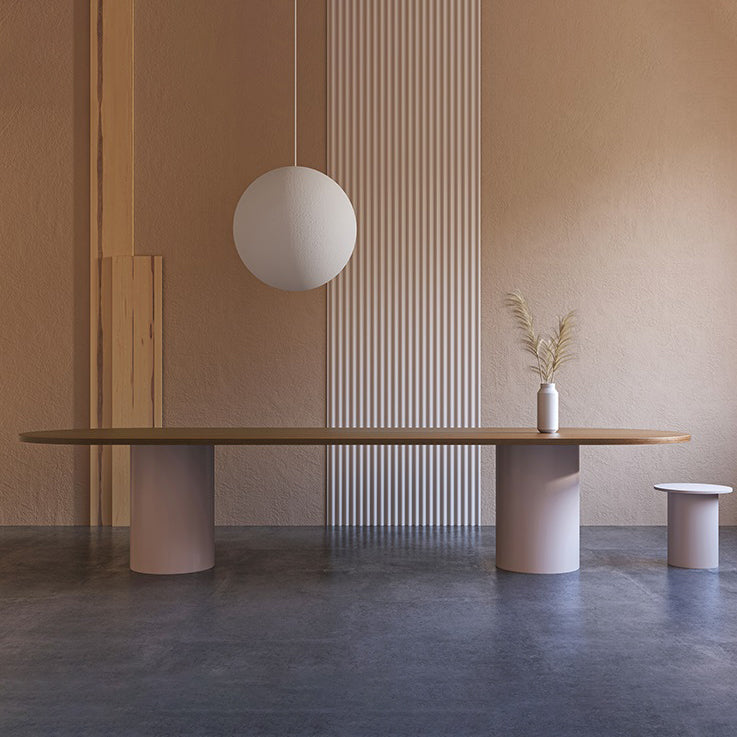 Muebles ovales de estilo contemporáneo Mesa de comedor de madera maciza de doble pedestal