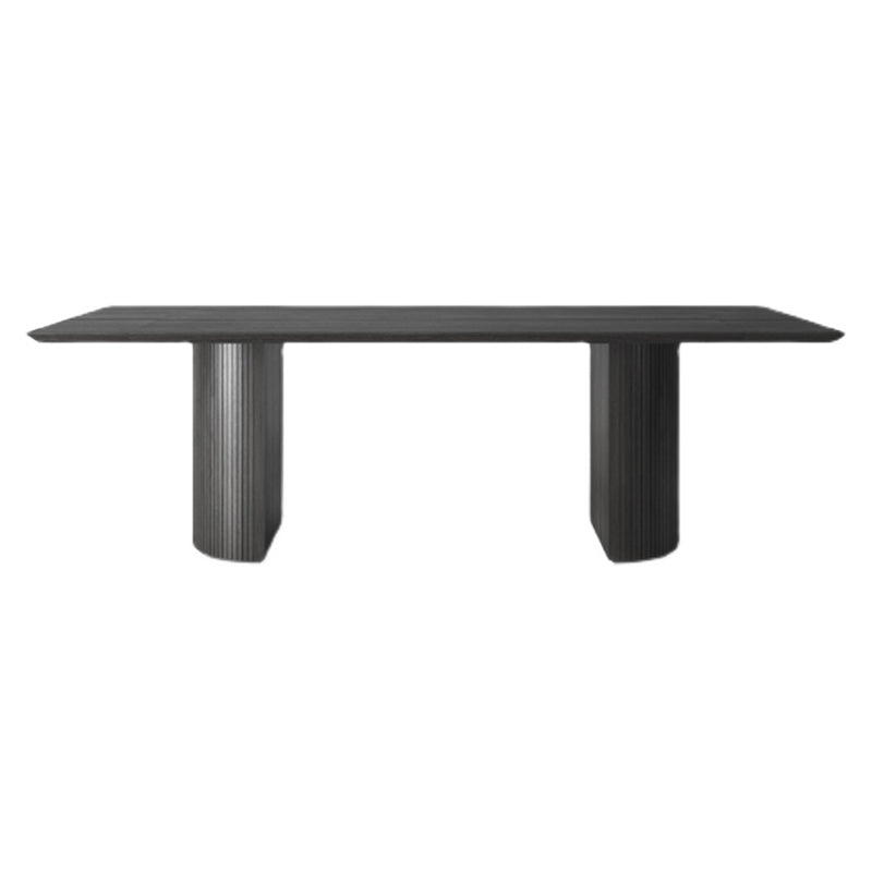 Rectangle Double Pedestal Modern Table Black Fixed Table of Pinewood Solid Wood