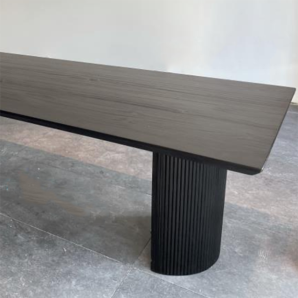 Rectangle Double Pedestal Modern Table Black Fixed Table of Pinewood Solid Wood