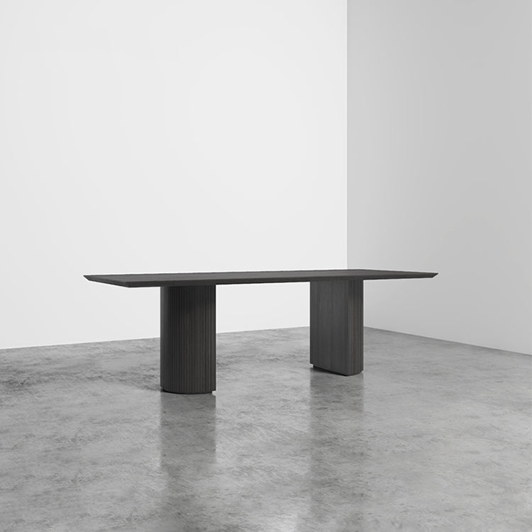 Rectangle Double Pedestal Modern Table Black Fixed Table of Pinewood Solid Wood