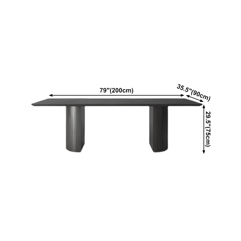 Rectangle Double Pedestal Modern Table Black Fixed Table of Pinewood Solid Wood