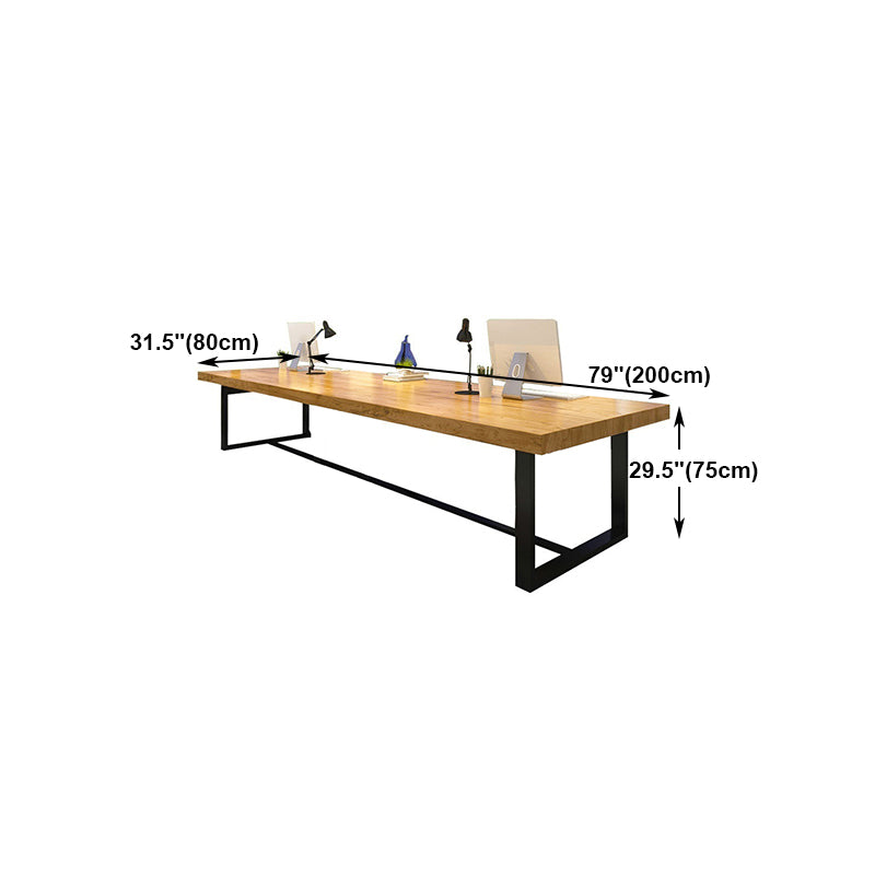 Mesa de comedor rectangular industrial de metal, mesa superior de madera maciza de pino con base de caballete