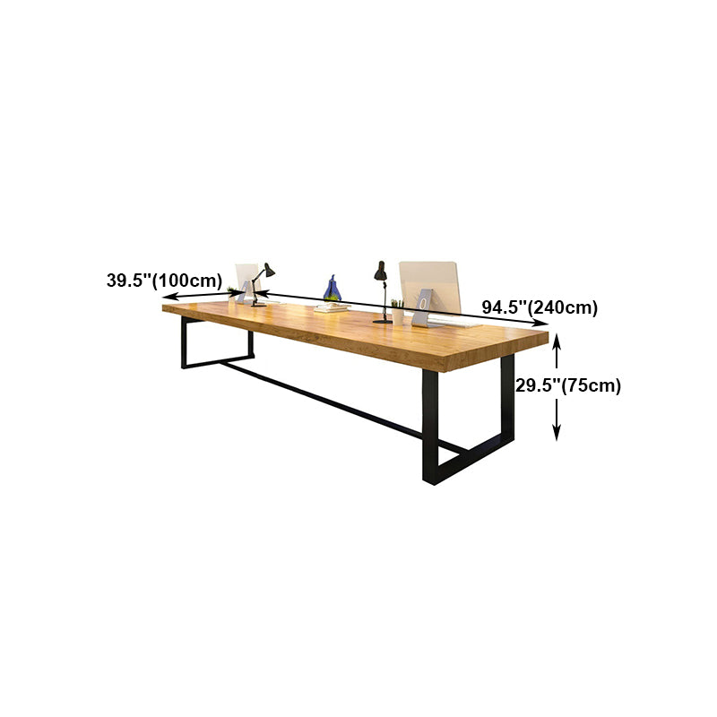 Mesa de comedor rectangular industrial de metal, mesa superior de madera maciza de pino con base de caballete