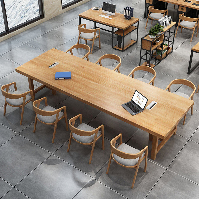 Solid Wood Contemporary Rectangular Dining Table Wood Top Table with Double Pedestal base