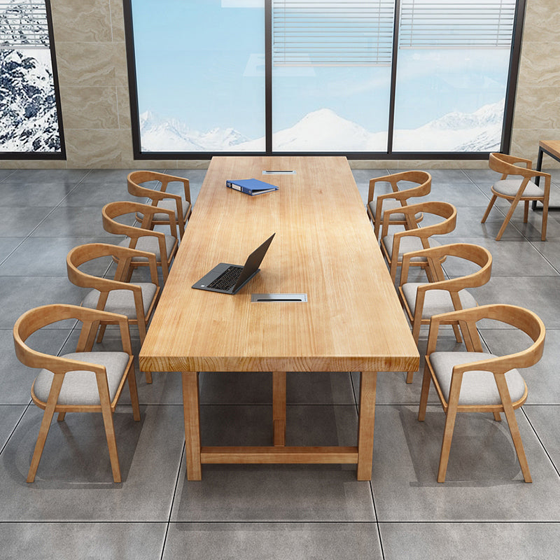 Solid Wood Contemporary Rectangular Dining Table Wood Top Table with Double Pedestal base