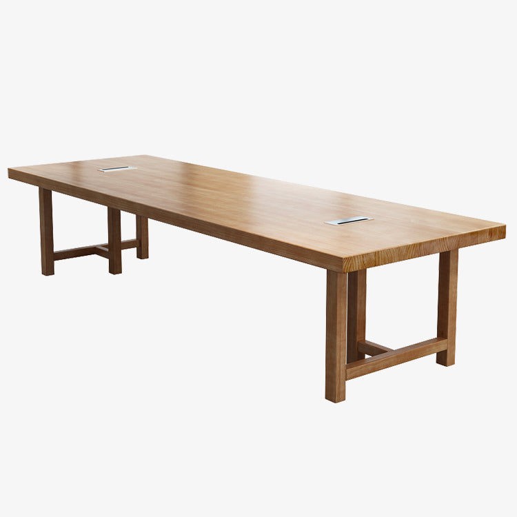 Solid Wood Contemporary Rectangular Dining Table Wood Top Table with Double Pedestal base