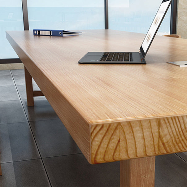 Solid Wood Contemporary Rectangular Dining Table Wood Top Table with Double Pedestal base