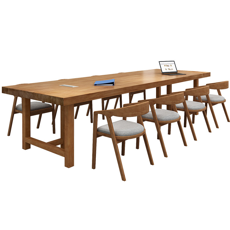 Solid Wood Contemporary Rectangular Dining Table Wood Top Table with Double Pedestal base