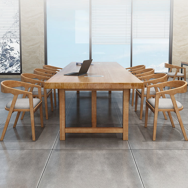 Solid Wood Contemporary Rectangular Dining Table Wood Top Table with Double Pedestal base