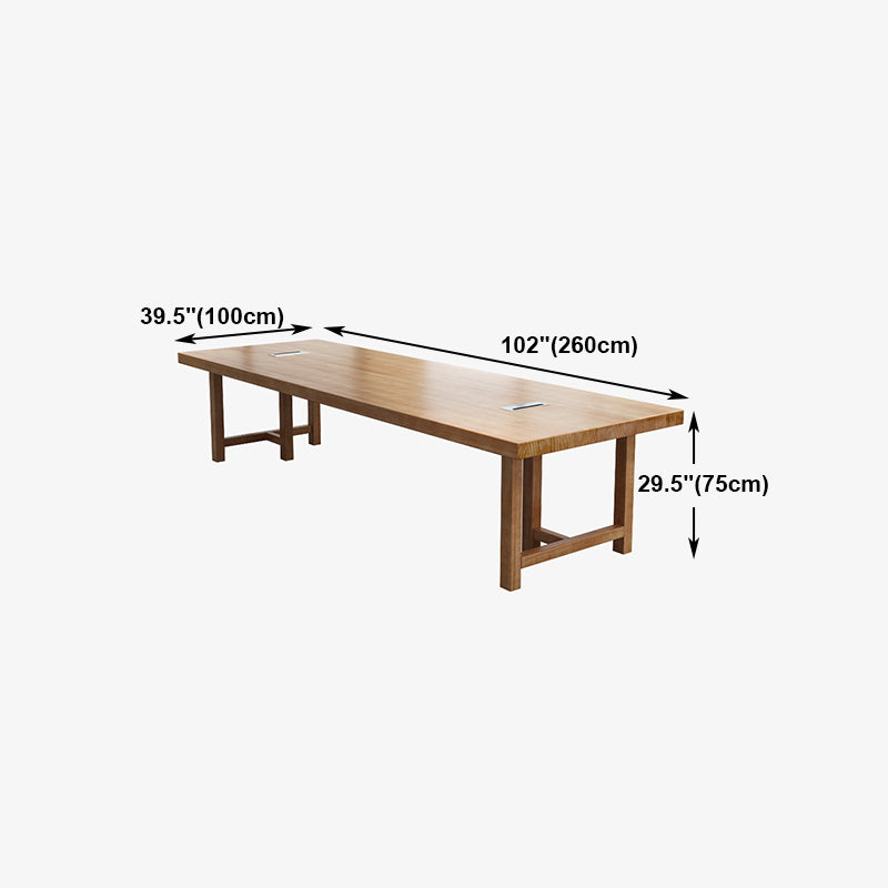 Solid Wood Contemporary Rectangular Dining Table Wood Top Table with Double Pedestal base