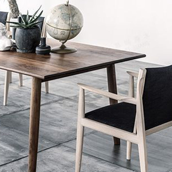 Mesa de comedor rectangular contemporánea con tapa de madera de pino y 4 patas