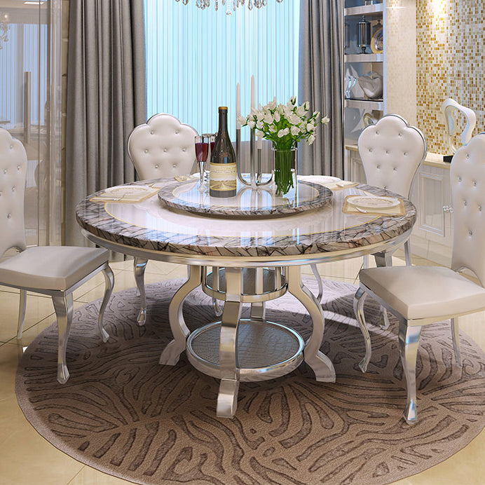 Metal Traditional Luxury Round Dining Table Marble Top Dining Table with Pedestal Base
