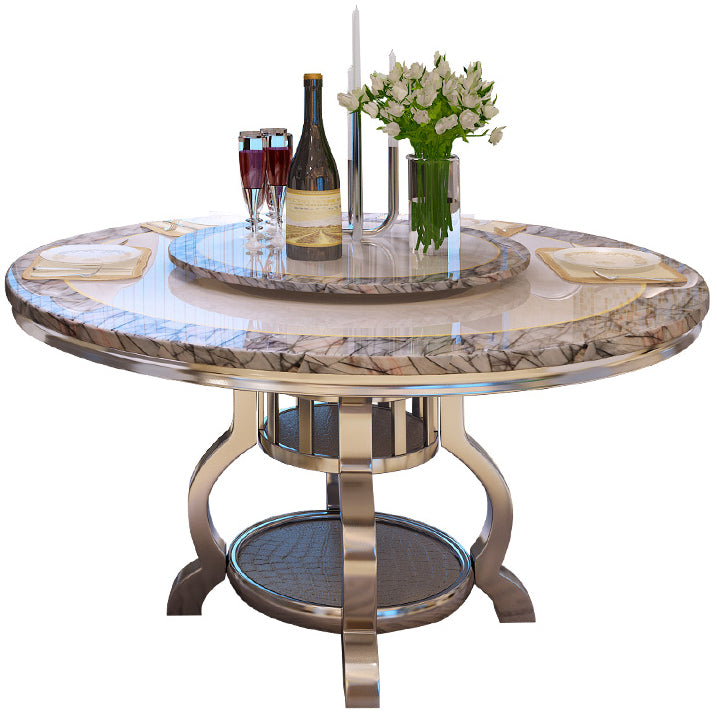 Metal Traditional Luxury Round Dining Table Marble Top Dining Table with Pedestal Base