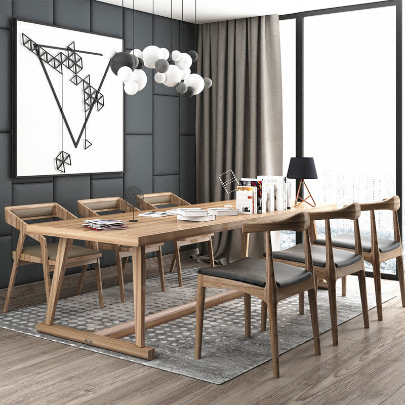 Mesa de comedor de madera maciza contemporánea con base de caballete