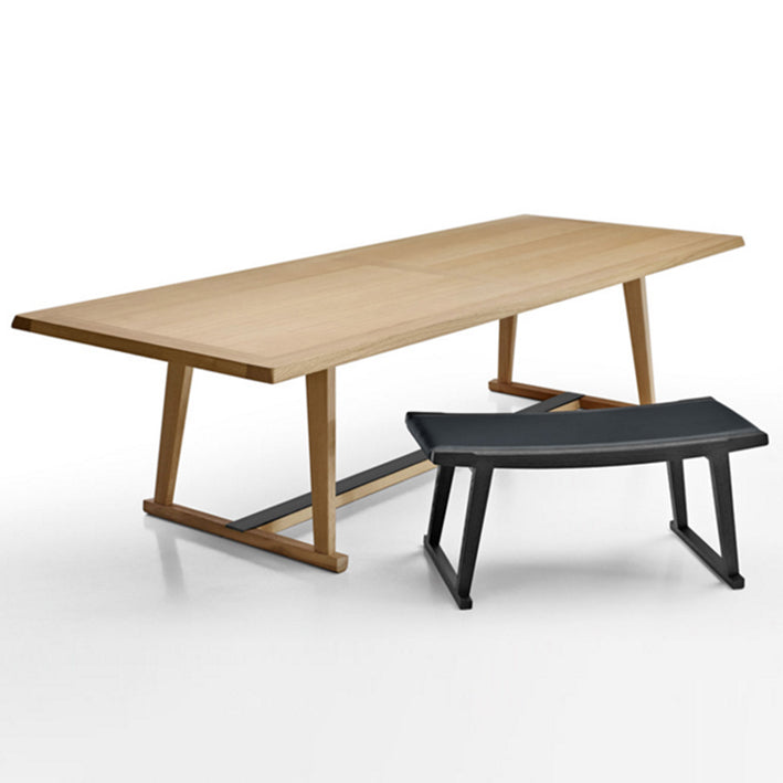 Mesa de comedor de madera maciza contemporánea con base de caballete