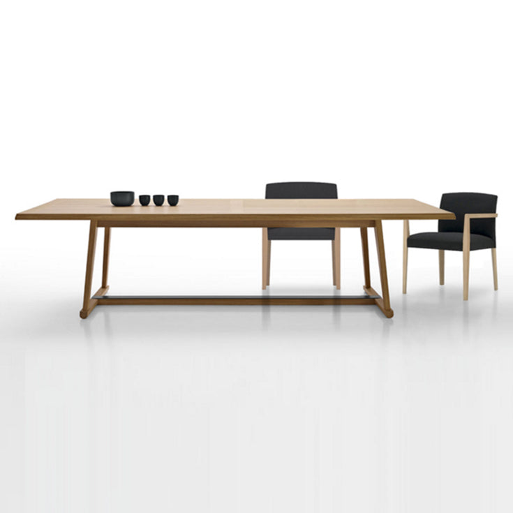 Mesa de comedor de madera maciza contemporánea con base de caballete