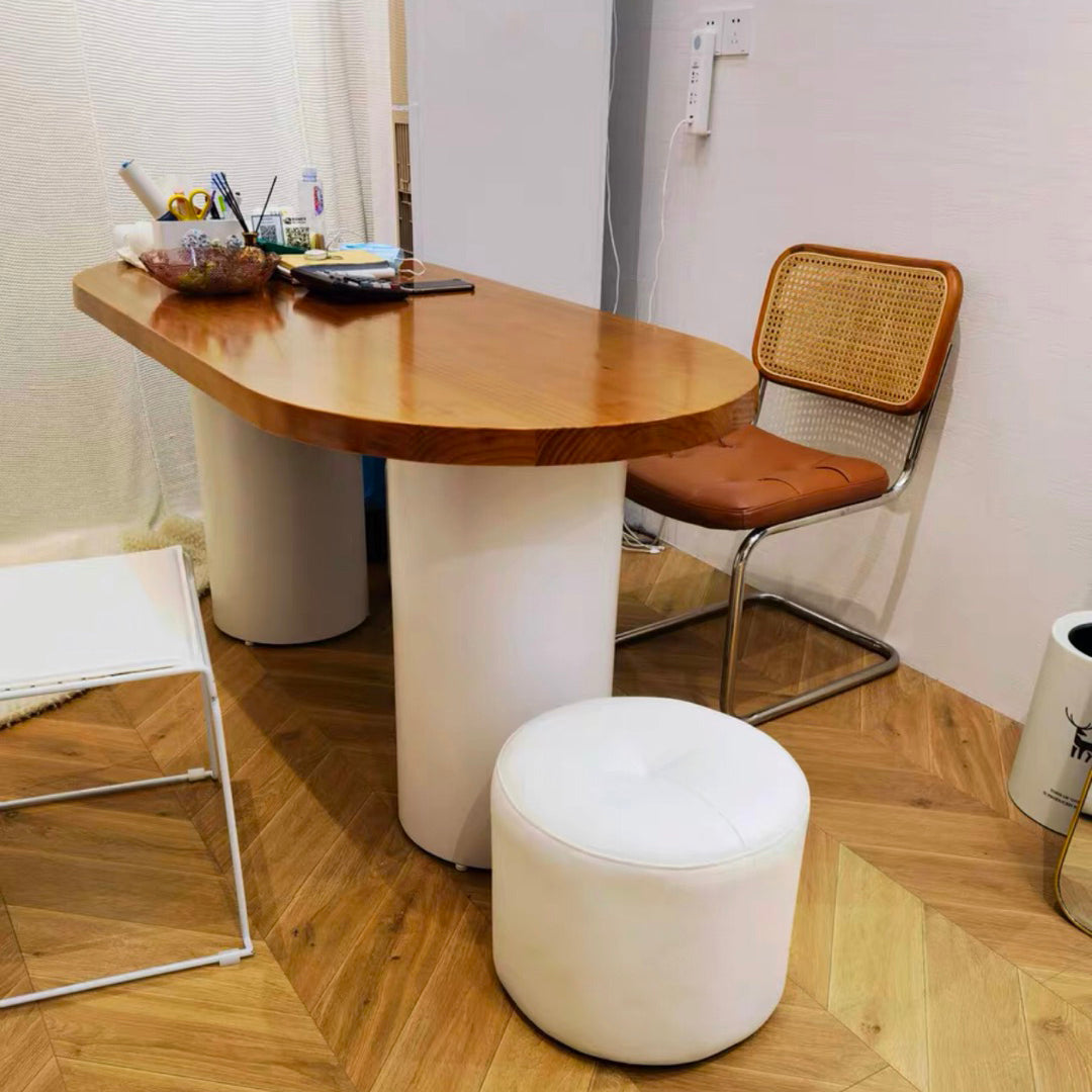 Modern Oval Dining Table Solid Wood Table with Double Pedestal Base
