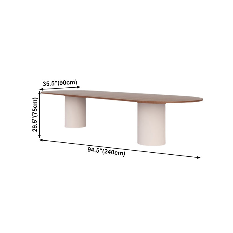 Modern Oval Dining Table Solid Wood Table with Double Pedestal Base