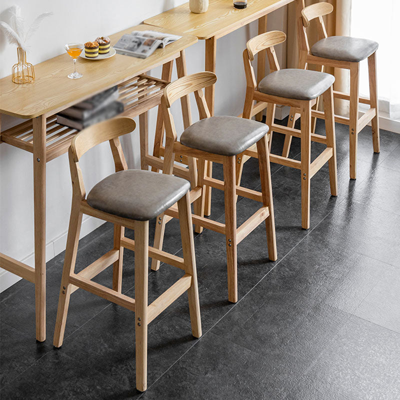 Scandinavian Wood Upholstered Counter Stools Natural Back Bar Stools with Footrest