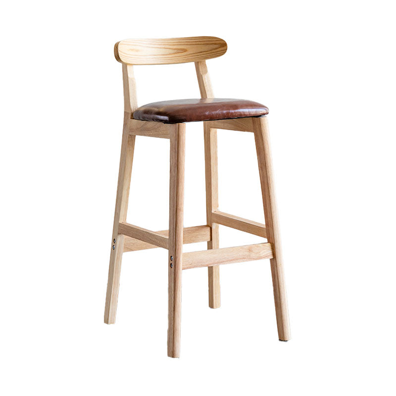 Scandinavian Wood Upholstered Counter Stools Natural Back Bar Stools with Footrest