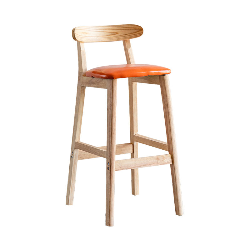 Scandinavian Wood Upholstered Counter Stools Natural Back Bar Stools with Footrest