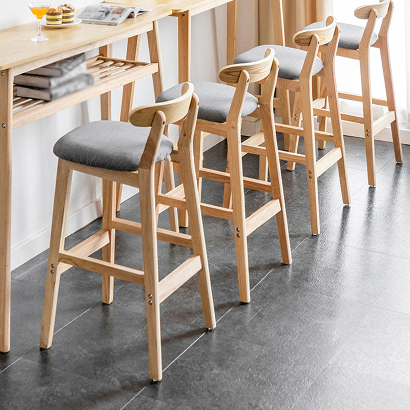 Scandinavian Wood Upholstered Counter Stools Natural Back Bar Stools with Footrest