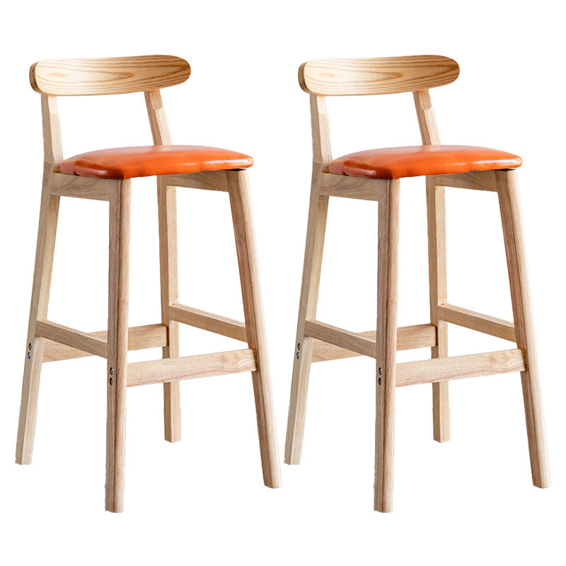 Scandinavian Wood Upholstered Counter Stools Natural Back Bar Stools with Footrest