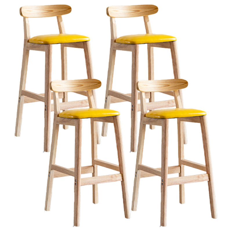 Scandinavian Wood Upholstered Counter Stools Natural Back Bar Stools with Footrest