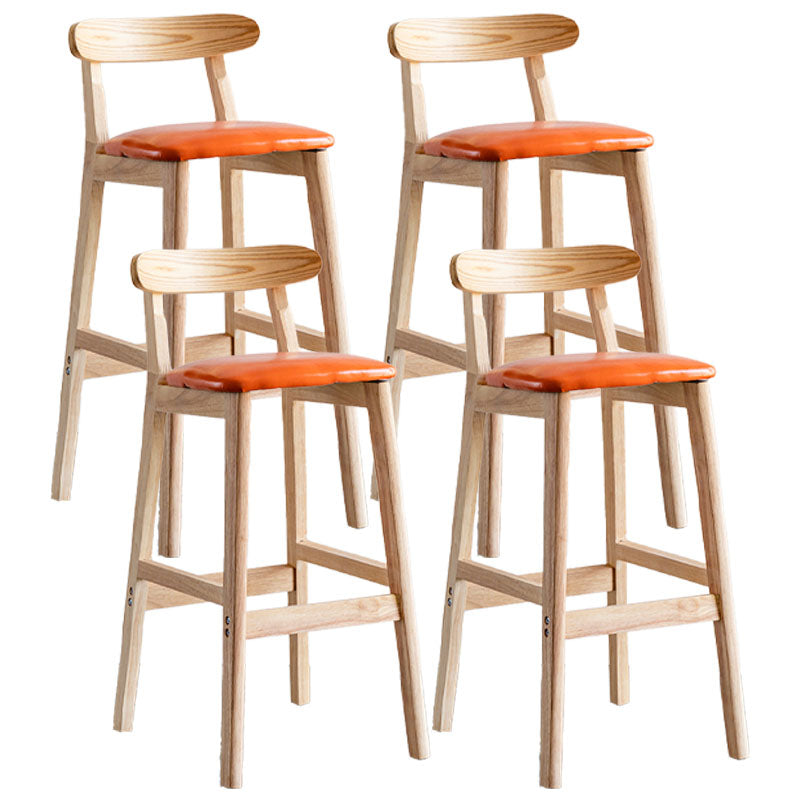 Scandinavian Wood Upholstered Counter Stools Natural Back Bar Stools with Footrest