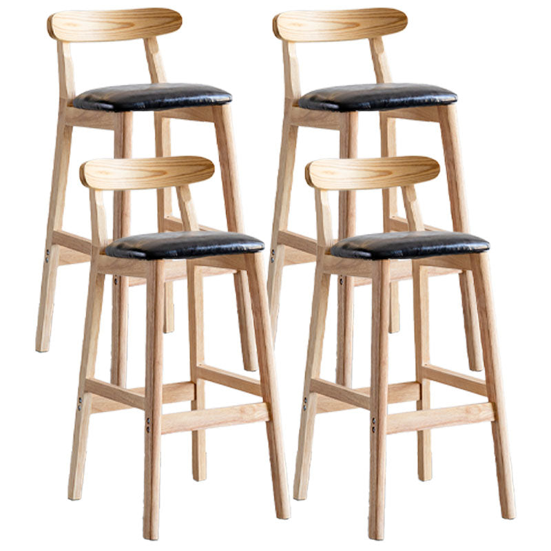 Scandinavian Wood Upholstered Counter Stools Natural Back Bar Stools with Footrest