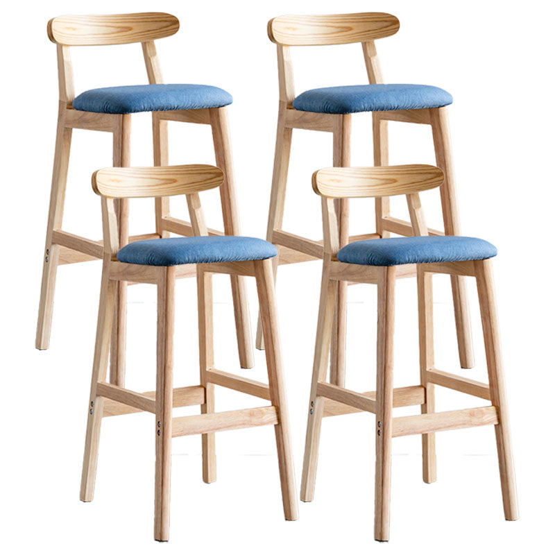 Scandinavian Wood Upholstered Counter Stools Natural Back Bar Stools with Footrest