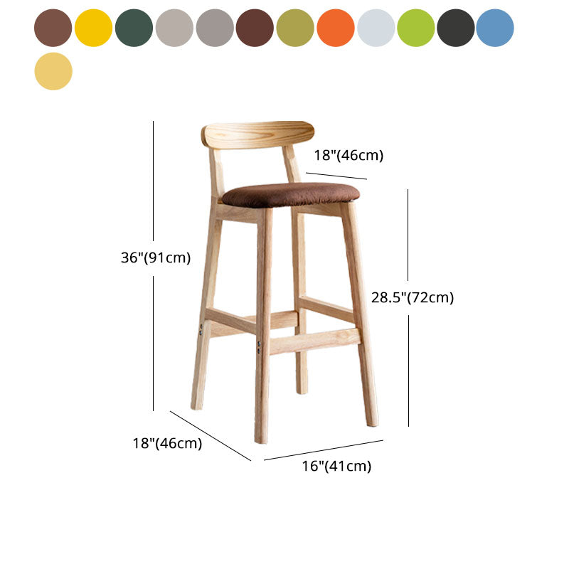 Scandinavian Wood Upholstered Counter Stools Natural Back Bar Stools with Footrest
