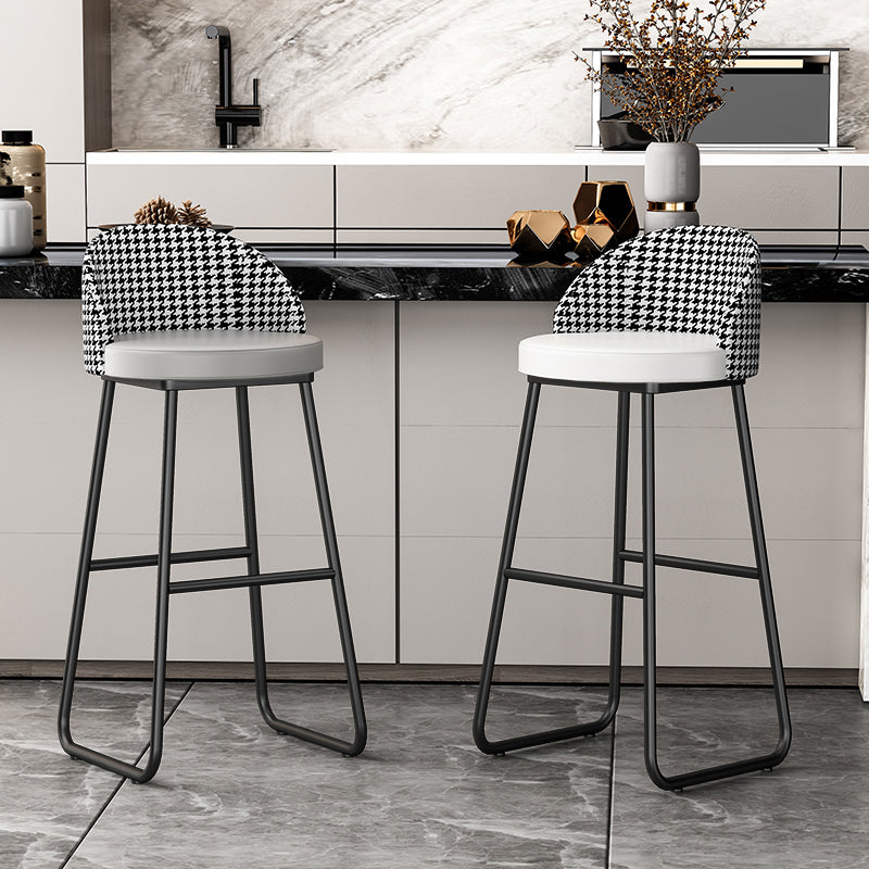Scandinavian Iron Counter Stools Upholstered Low Back Bar Stools with Round Seat